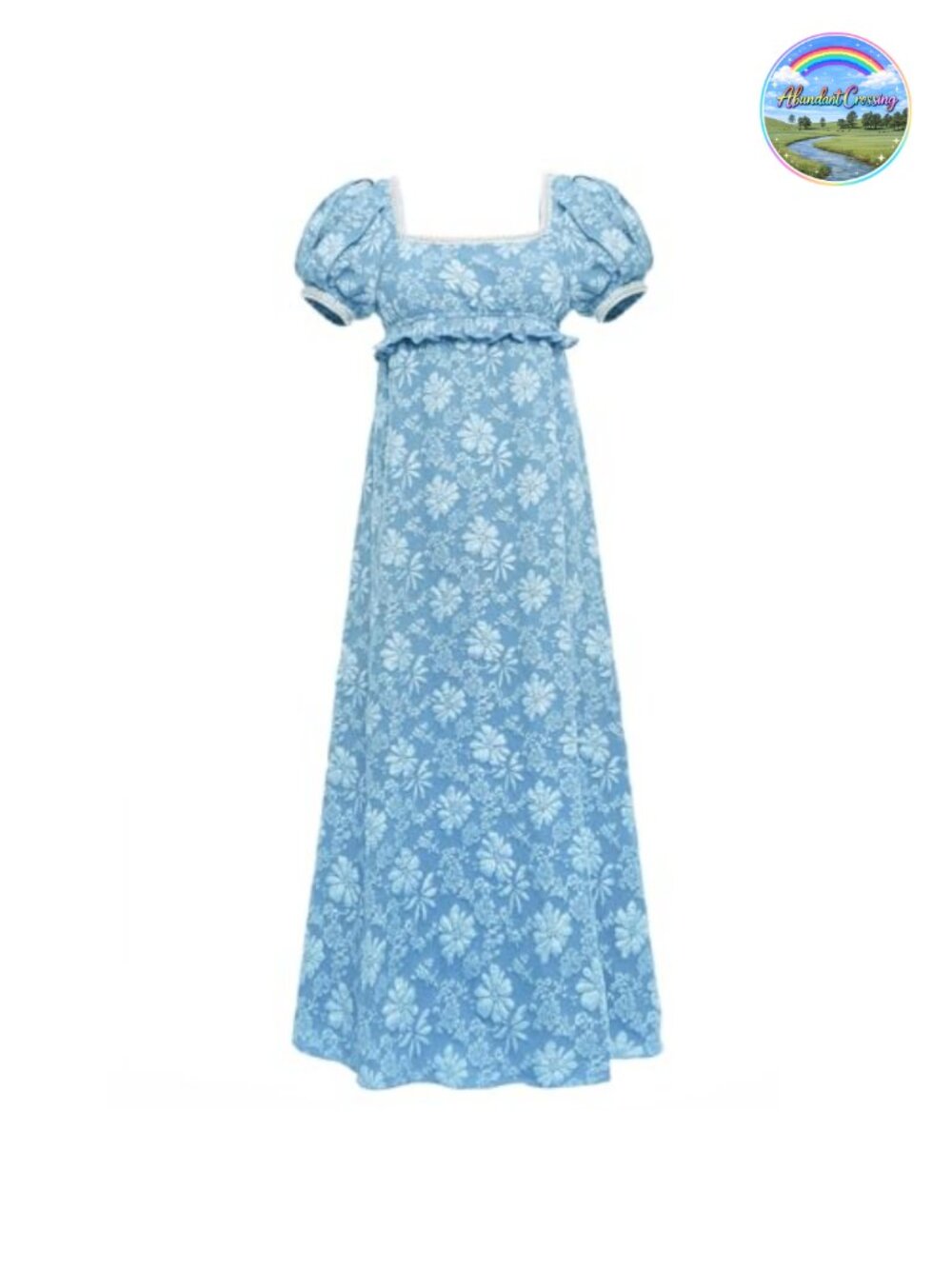 Pearl Trimmed Regency Dress Puff Sleeve Victorian Gown
